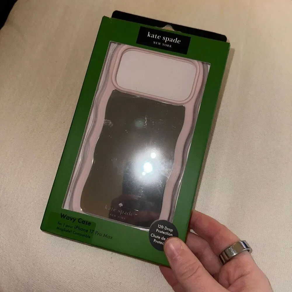 Kate Spade New York iPhone 17 Pro Max Phone Case Light Pink Wavy Mirror NWT